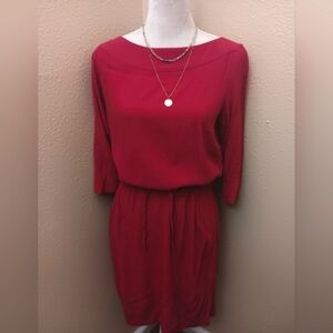 J. JILL Red Drawstring Midi Dress